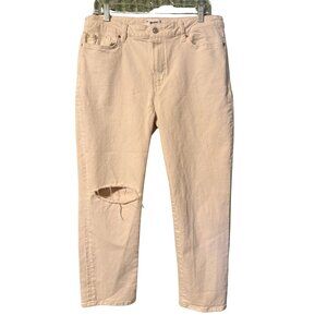 PAIGE “Cindy Crop” Light Sand Distressed Jeans